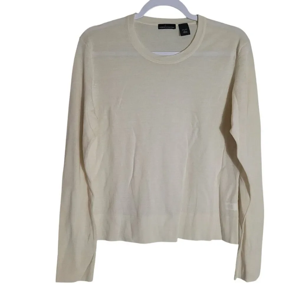 Moda International Wool Lightweight Sweater Women's Size Large‎ Ivory Semi Sheer
